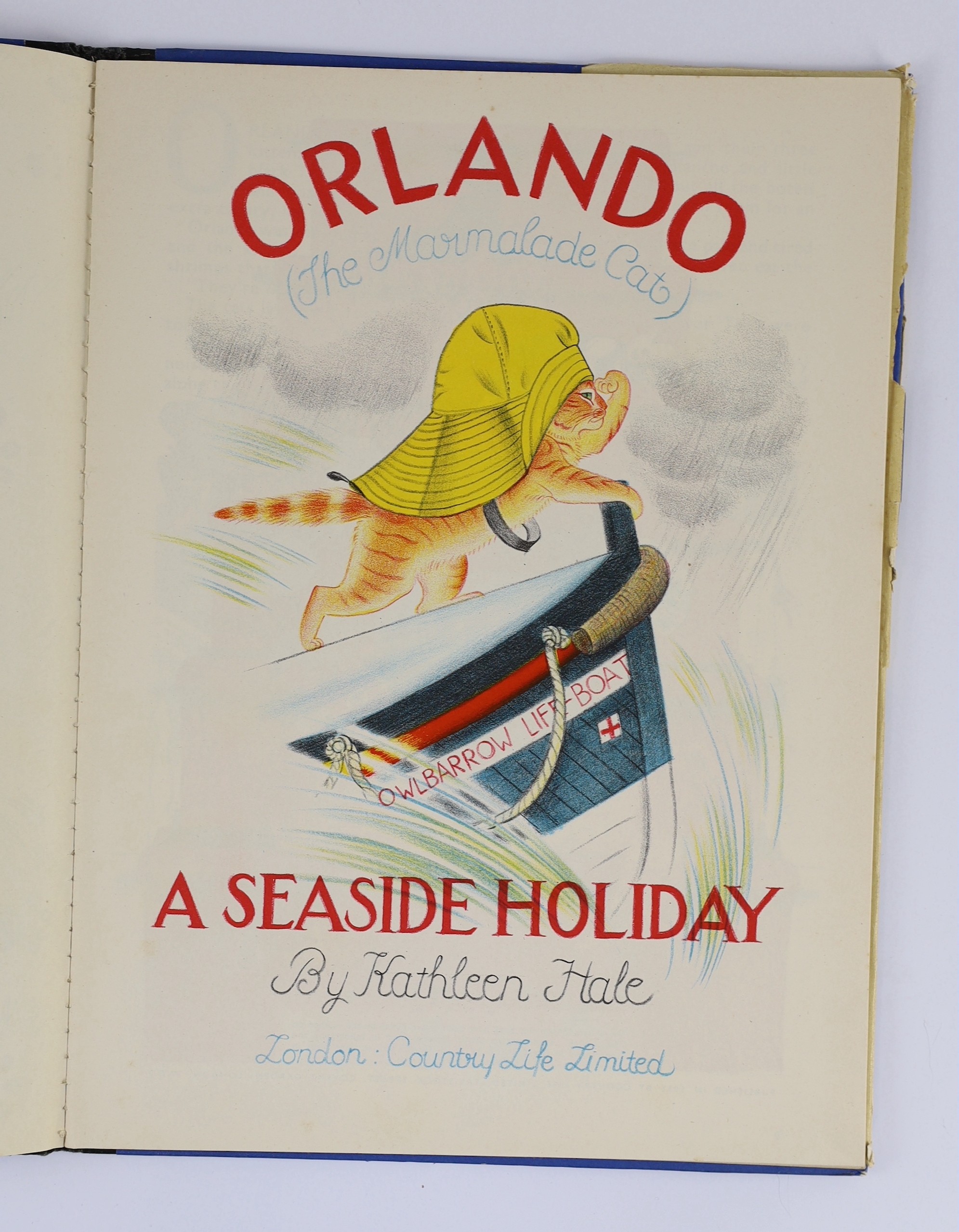 Hale, Kathleen - Orlando (the Marmalade Cat). Becomes a Doctor. First edition, coloured pictorial title and coloured illus. throughout. publisher's coloured pictorial wrappers, folio.